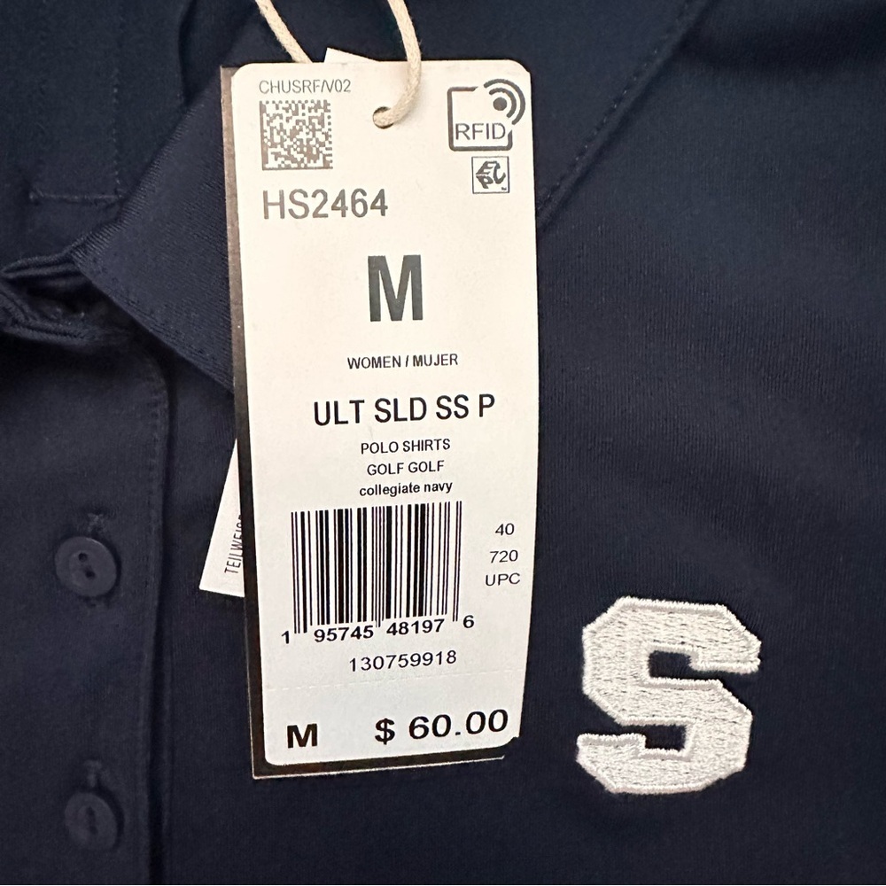 Adidas Women’s Golf Polo Shirt Medium Navy Short Sleeve Collegiate Logo NWT - Picture 5 of 7